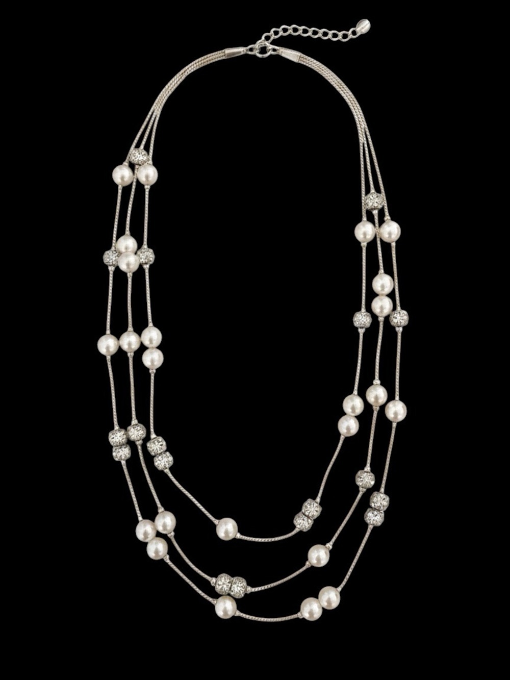 Multi-Strand Silver Pearl and Crystal Necklace